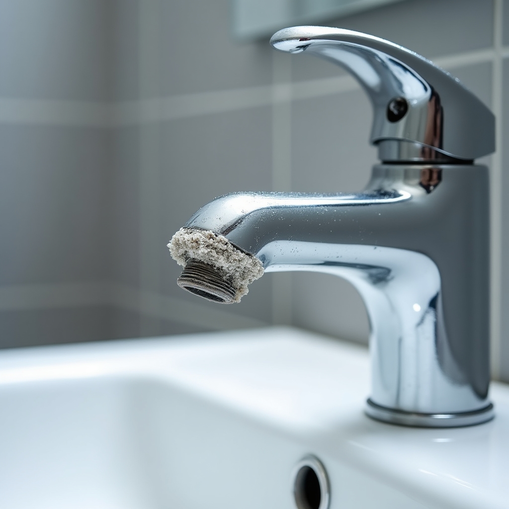 Kalkablagerungen an einer Armatur als Zeichen harten Wassers